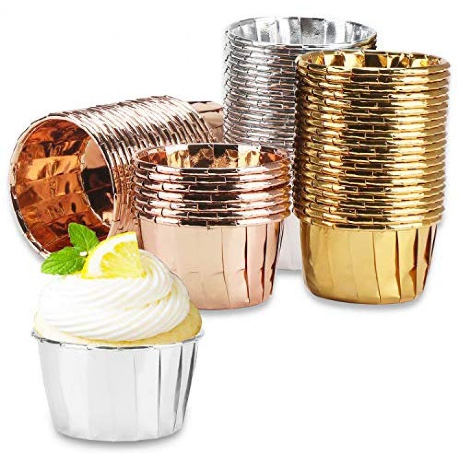 Foil Dessert Ramekins with Lids, Cupcake Baking Cups for Parties