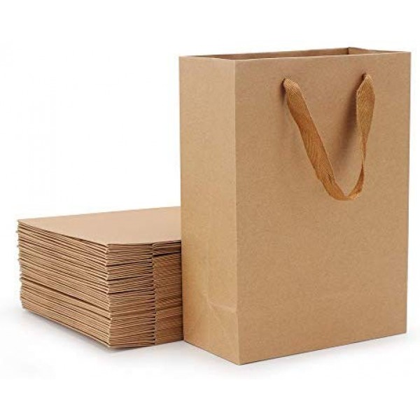 Merchandise Bags, Eusoar 25pcs 5.9" x 2.3" x 7.8" Brown Kraft Paper Bags with Handles, Kraft Bags, Party Bags, Retail Handle Bags, Paper Shopping Bags, Wedding Party Bags