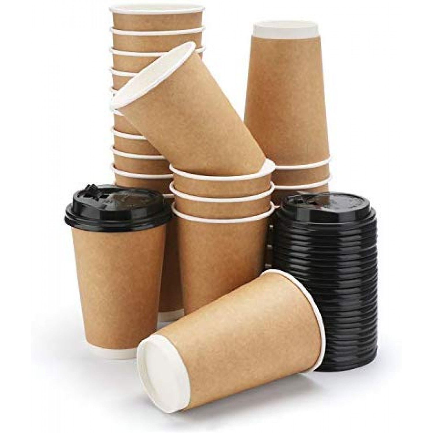 100 Count 16 ounce Disposable Coffee Cups Lids Reusable Hot Cups , To go NEW