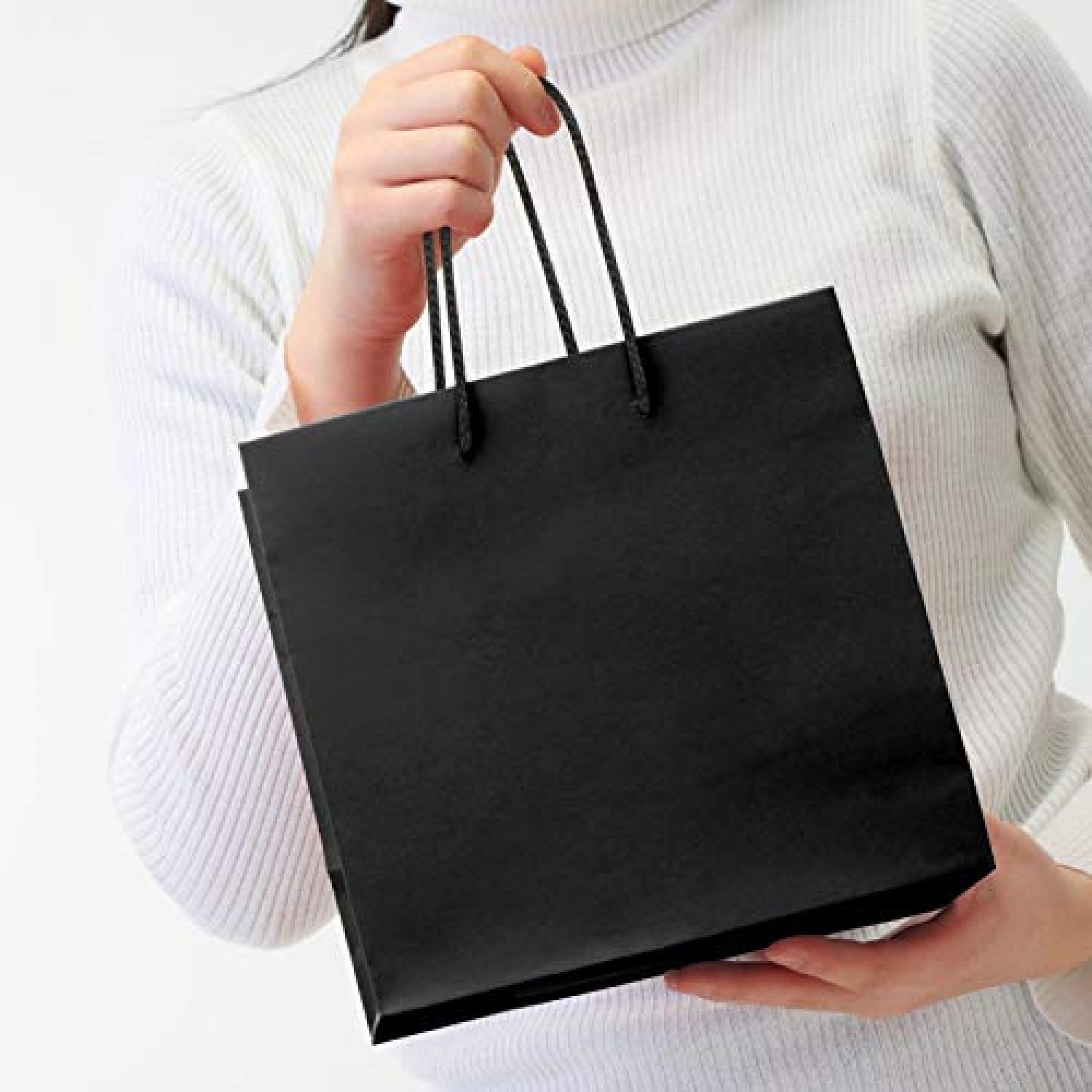 Strong Black Twisted Handle Ribbed Paper Carrier Bags, Kraft/Gift/Party/Shop
