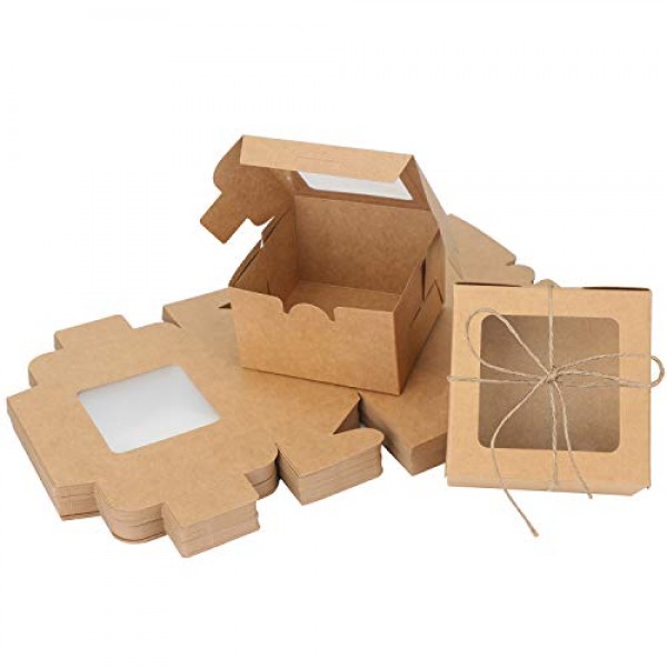 Individual Cupcake Boxes, Eusoar 50pcs 4.0"x 4.0"x 2.6" Single Cupcake Box Carrier, Paper Cupcake Holder Containers, Pastry Boxes, Individual Cake Container, Cake Boxes Single, Gift Treat Cupcake Box,